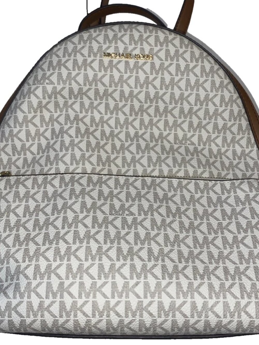 Michael Kors Beige/Brown MK Monogram Logo Backpack Zip Gold Hardware NWT